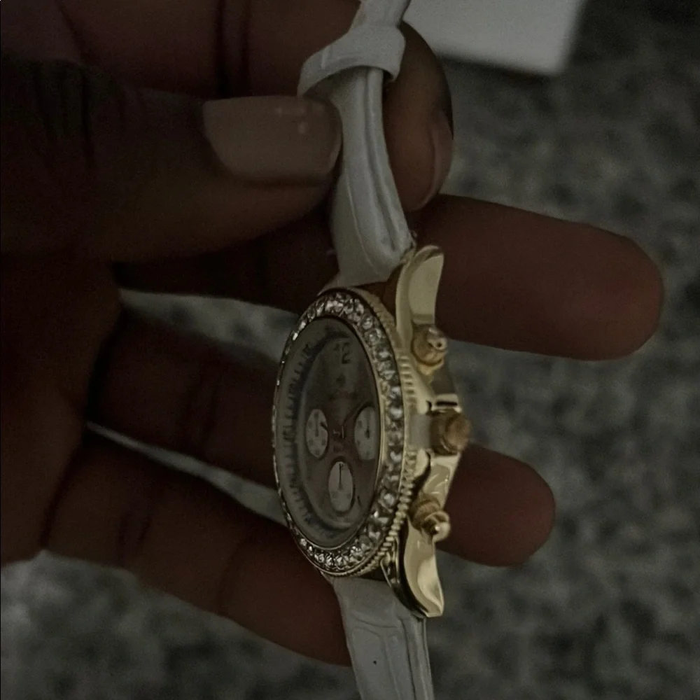 Bell & Ross White and Gold Chronograph Watch with Crystal Bezel